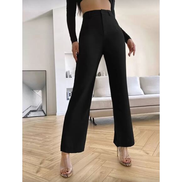 Shein Essnce Black High Rise Wide Leg Trousers Dress Pants Medium High Waist - Picture 1 of 7